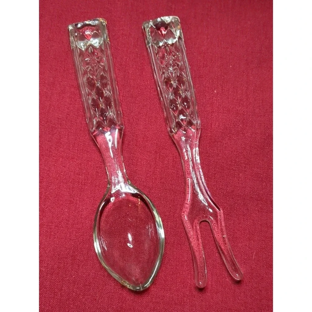Anchor Hocking‎ Crystal Wexford Serving Salad Fork & Spoon Set